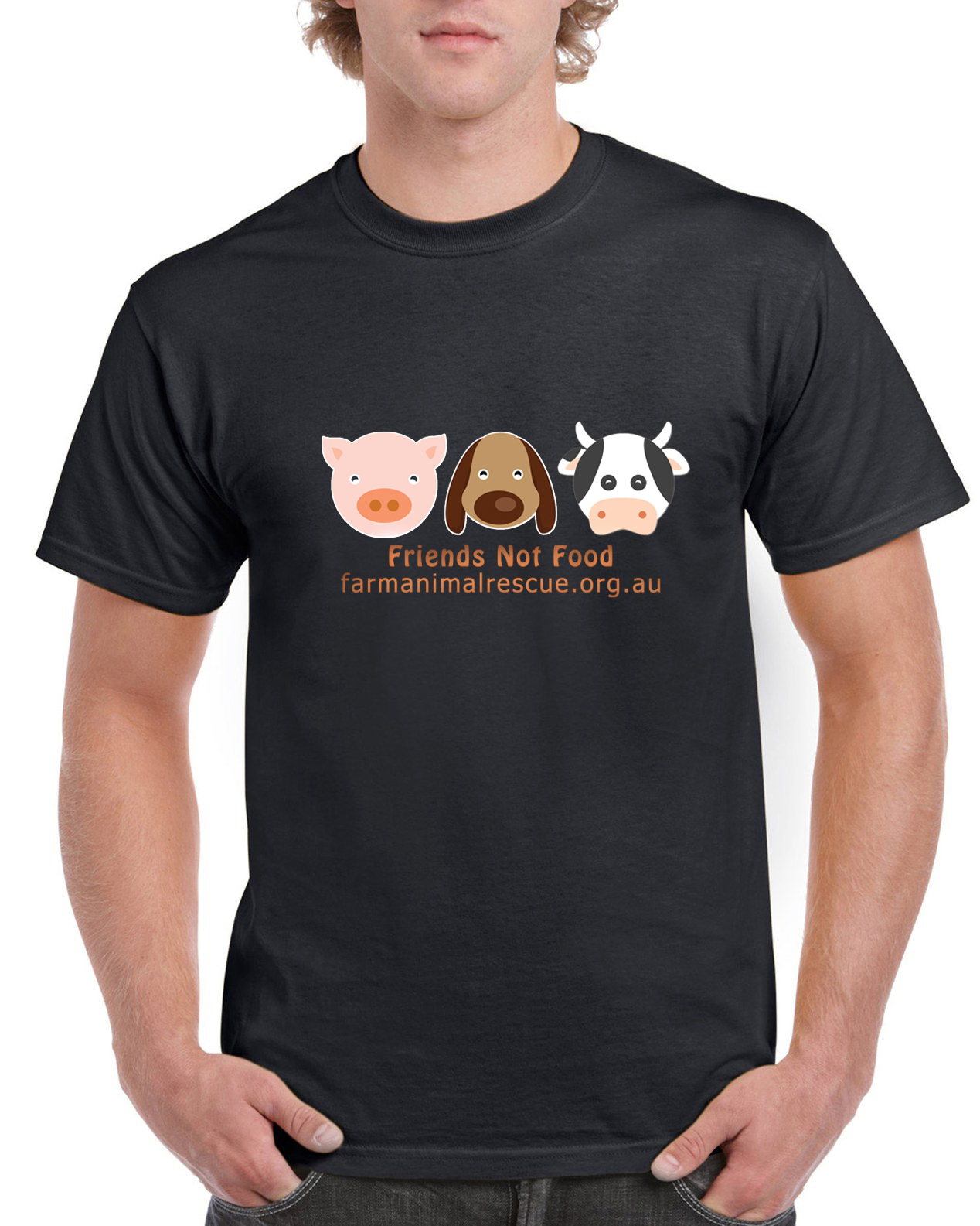 Friends Not Food T-Shirt Classic Black - Farm Animal Rescue