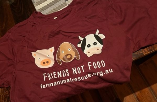 Earth Positive Friends Not Food T-Shirt Burgundy